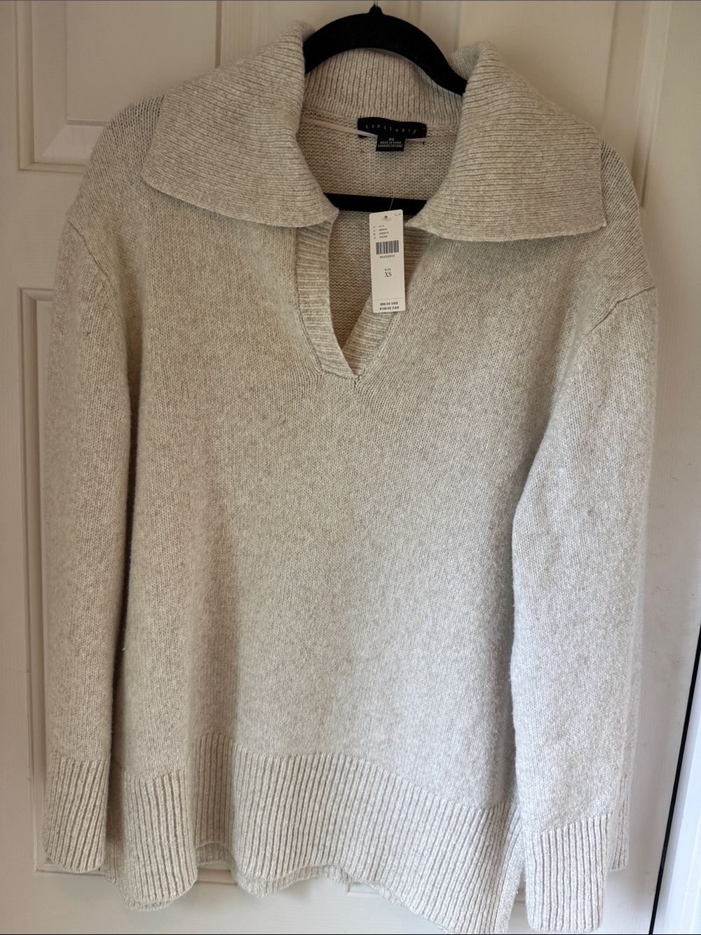 NWT ANTHROPOLOGIE/SANCTUARY BEIGE COLLARED V-NECK KNIT  SWEATER, XS